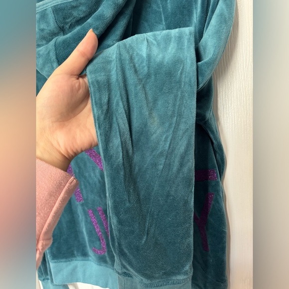 Juicy Couture Teal Velour Full Zip Up Women’s Hooded Jacket y2k - Picture 11 of 15
